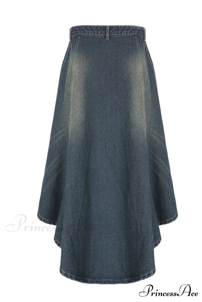 with Irregular Skirt Denim Distressed High Rise Wash