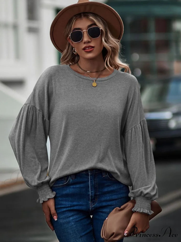 with Neck Dropped Flounce Round Arm and T-Shirt Shoulder Light Gray / S