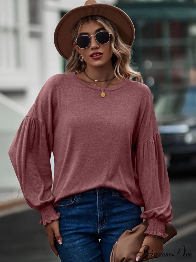with Neck Dropped Flounce Round Arm and T-Shirt Shoulder Light Mauve / S