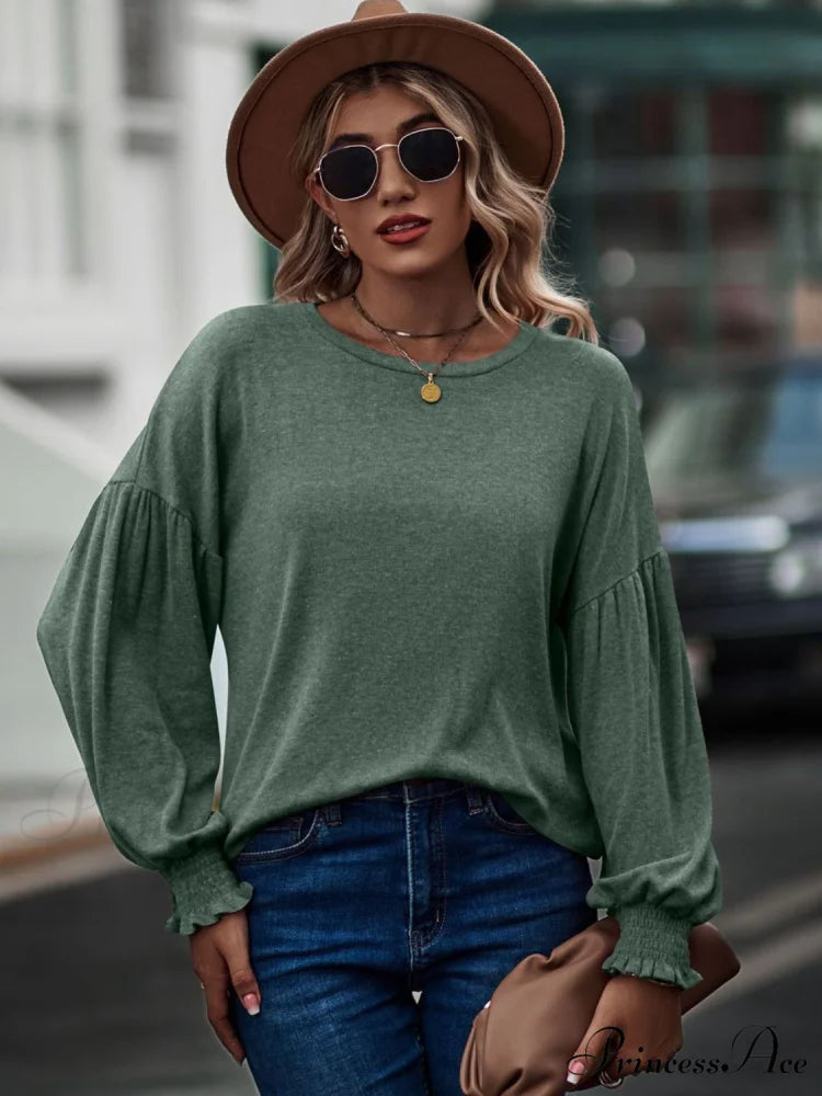 with Neck Dropped Flounce Round Arm and T-Shirt Shoulder Sage / S