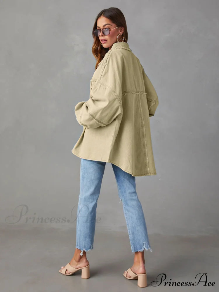with Raw Jacket Dropped Hem Shoulder