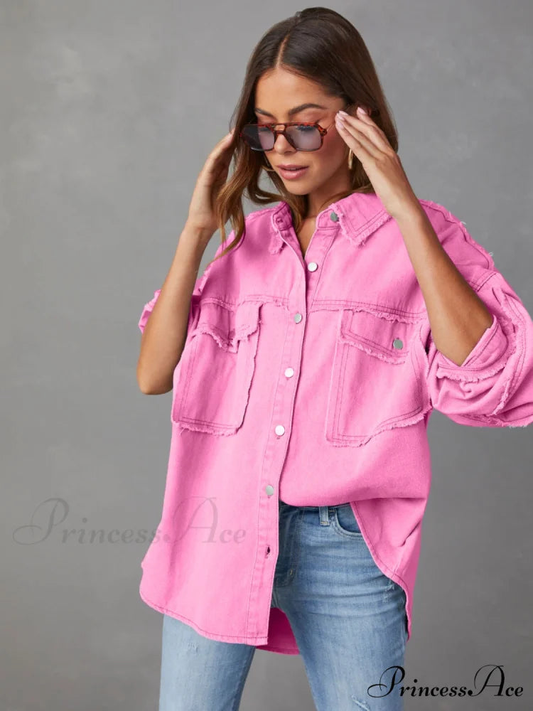 with Raw Jacket Dropped Hem Shoulder