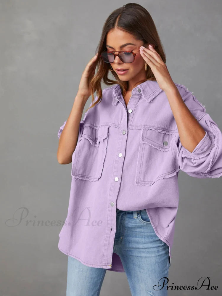 with Raw Jacket Dropped Hem Shoulder