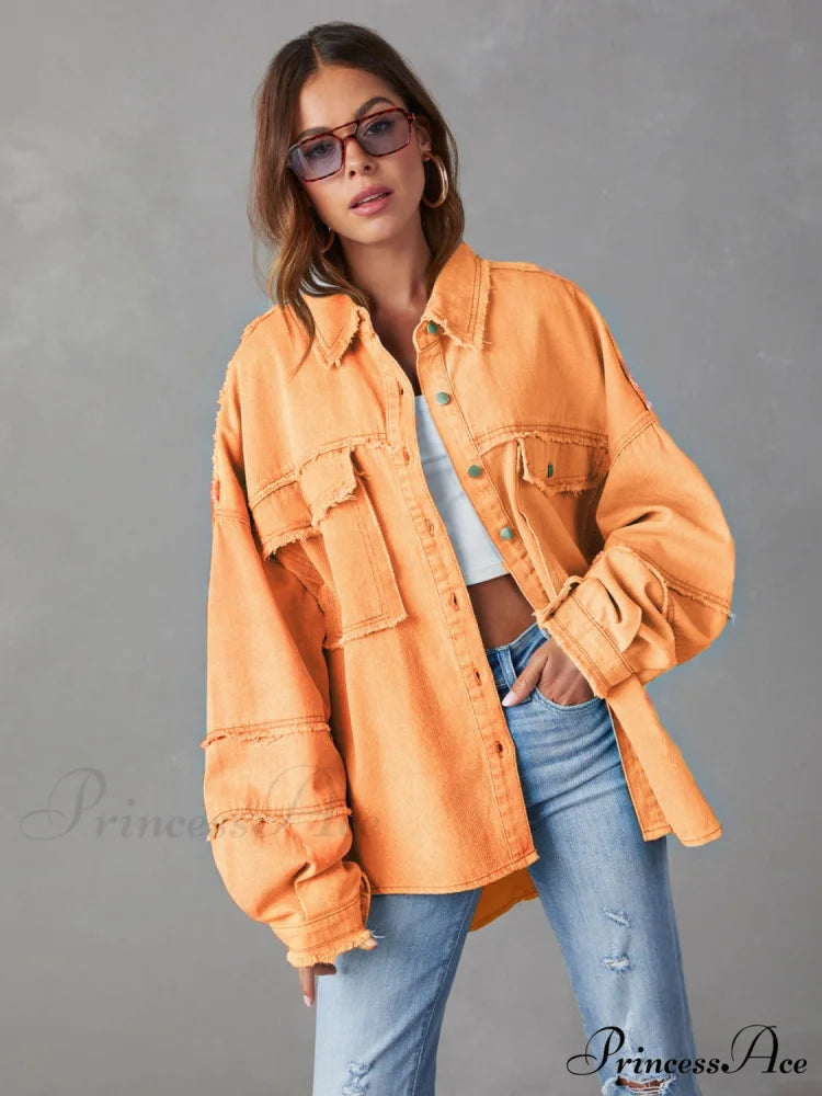 with Raw Jacket Dropped Hem Shoulder Sherbet / S