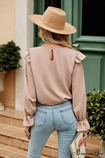 with Ruffled Long Top Arm Round Neck