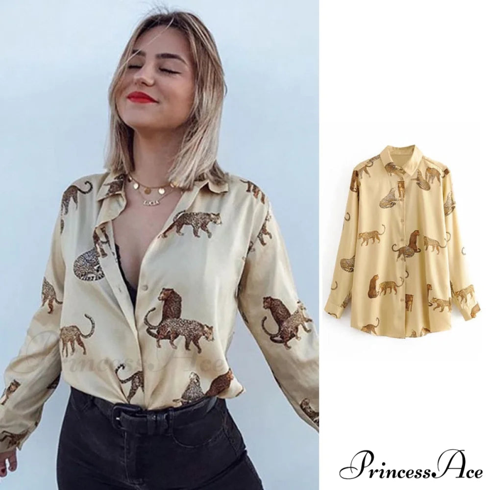 with Satin Blouse Design Arm - Long Women’s Zebra Top Gold / XS