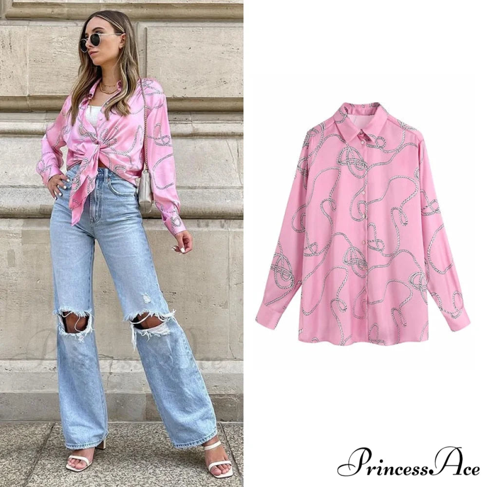 with Satin Blouse Design Arm - Long Women’s Zebra Top Pink-03 / XS