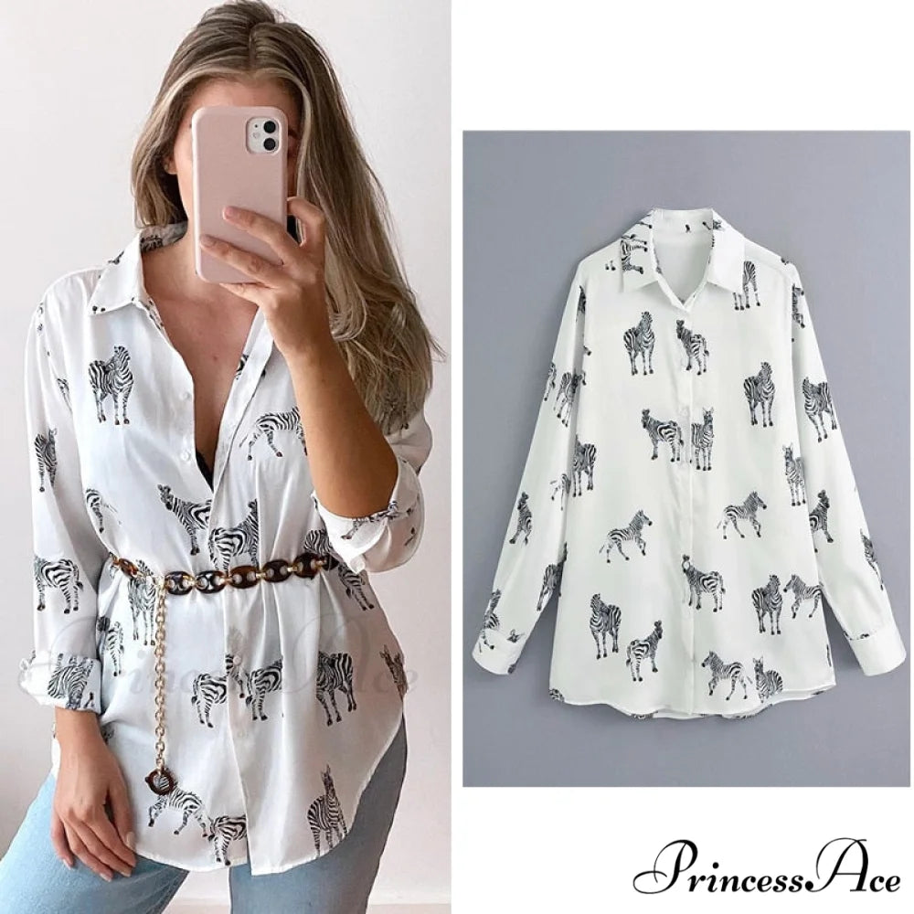 with Satin Blouse Design Arm - Long Women’s Zebra Top white / XS
