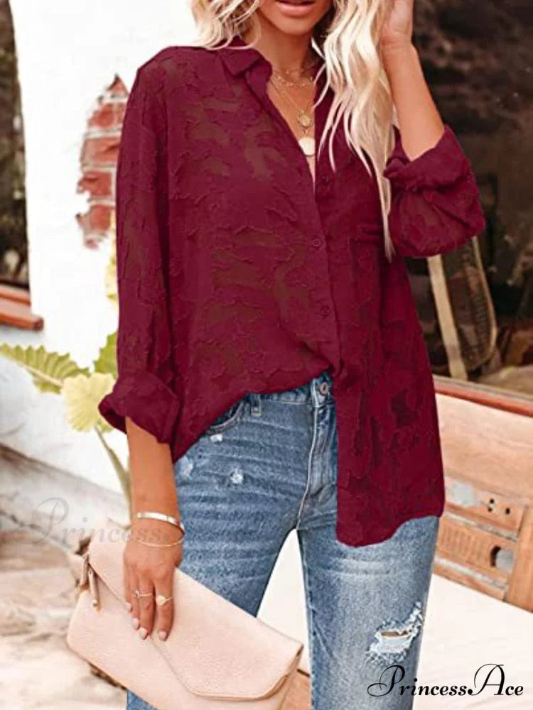 with Spring Blouse - Cotton Top Neckline Blouse Women’s Colors Candy and Long 2024 Turn-down Elegant Sleeves 8058