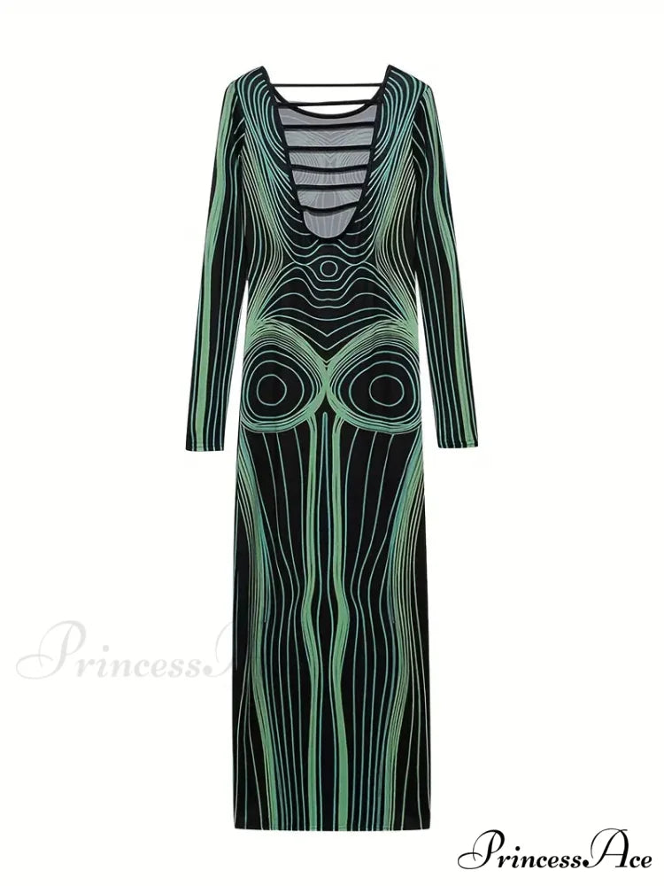 with Striped Long Body Shape Out Design Gown Cut Sleeves M / Red