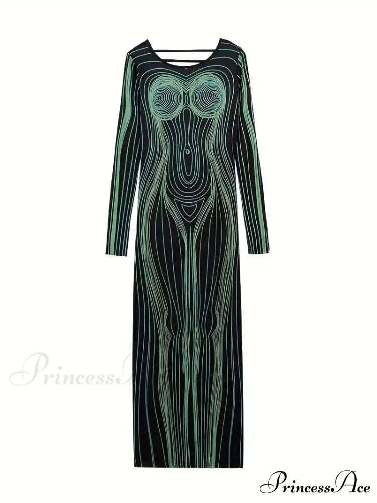 with Striped Long Body Shape Out Design Gown Cut Sleeves S / Bright Red