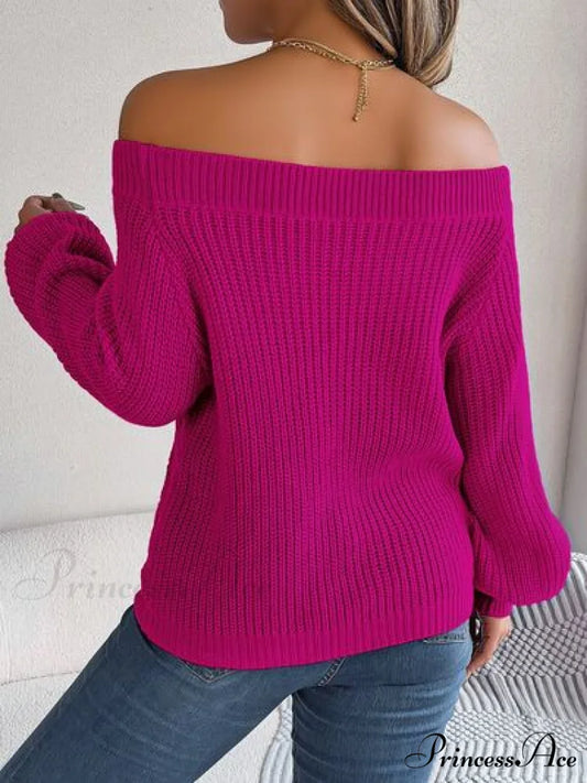 with Sweater Arm Long Openwork Off-Shoulder Design