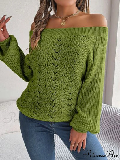 with Sweater Arm Long Openwork Off-Shoulder Design