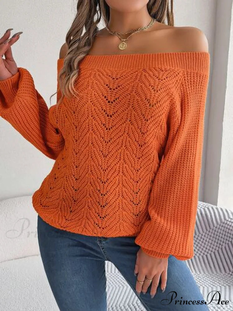 with Sweater Arm Long Openwork Off-Shoulder Design