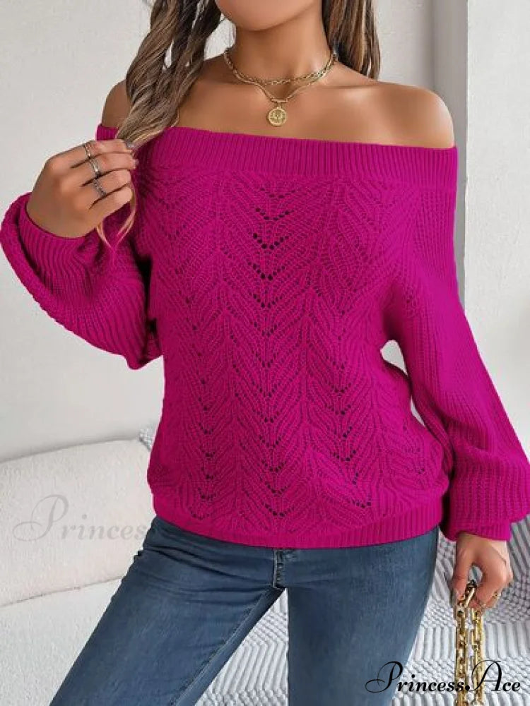 with Sweater Arm Long Openwork Off-Shoulder Design