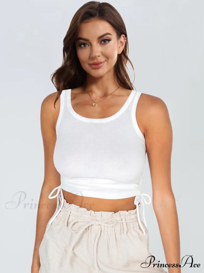 with Tank Round Neck Ruched Drawstring White / S