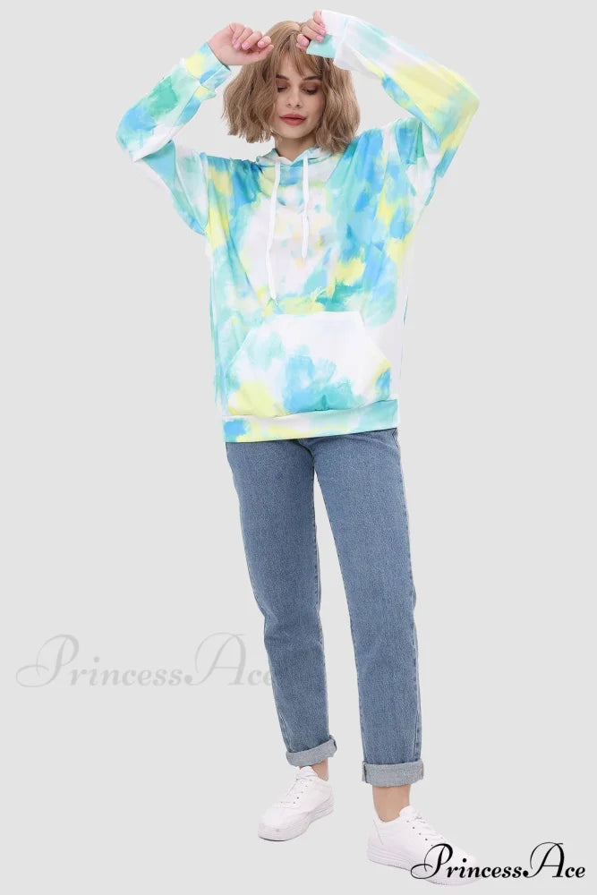 with Tie Hoodie Dye Drawstring Green / 2XL