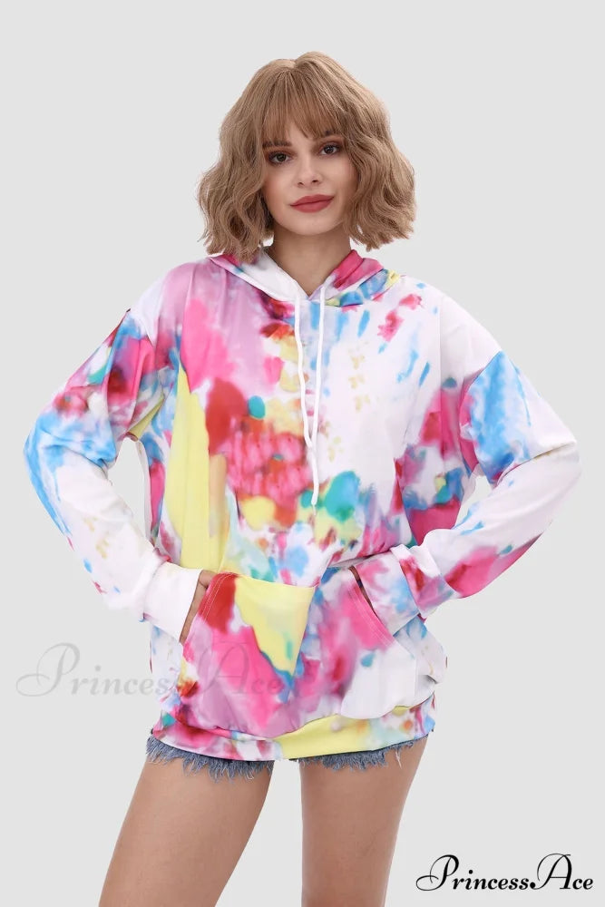 with Tie Hoodie Dye Drawstring Multicolor / M