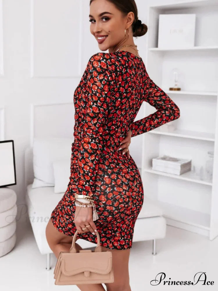 with V Flower Slim Gown Design Cross Women’s New Neck