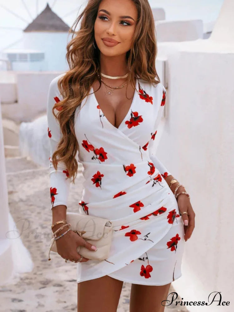 with V Flower Slim Gown Design Cross Women’s New Neck