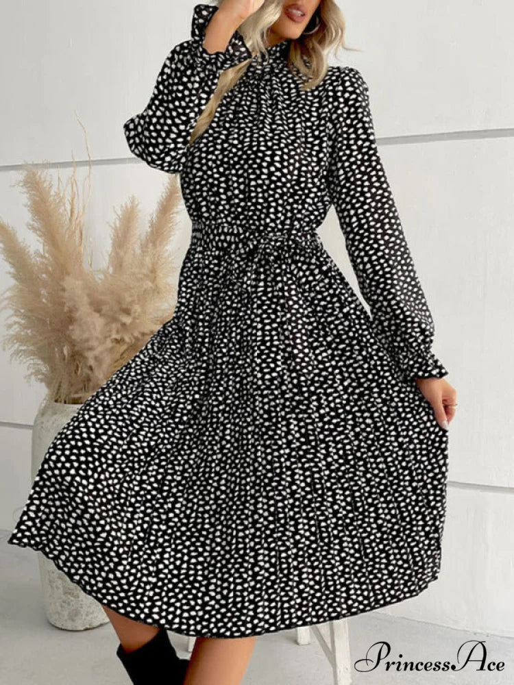 With Waist Gown for High Neckline Dotted Tie Women