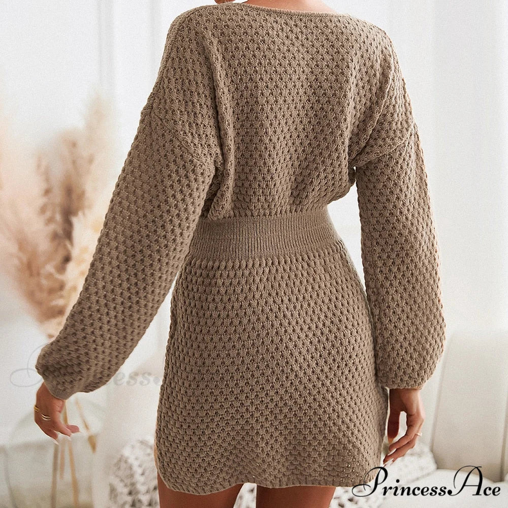 Woman Casual Long Sleeve Long Sweater Dress