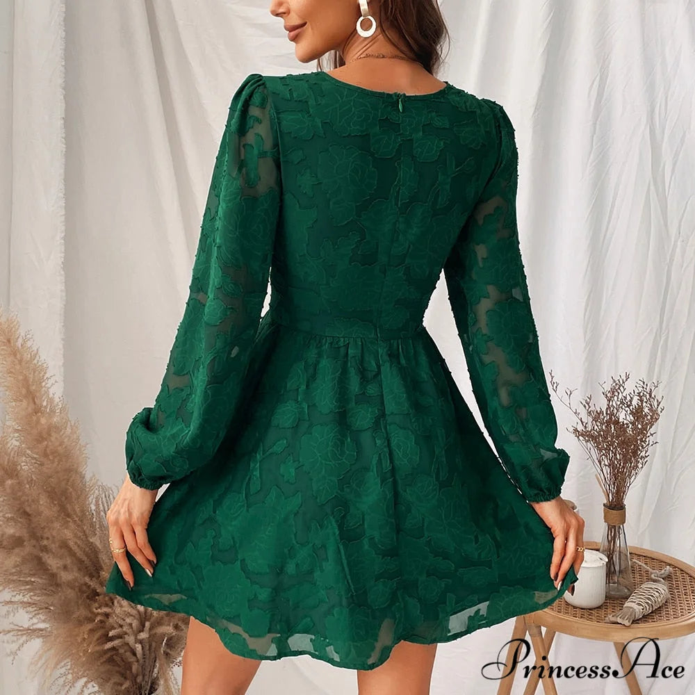 Woman Green Sexy Long Sleeve Party Dress Green / M