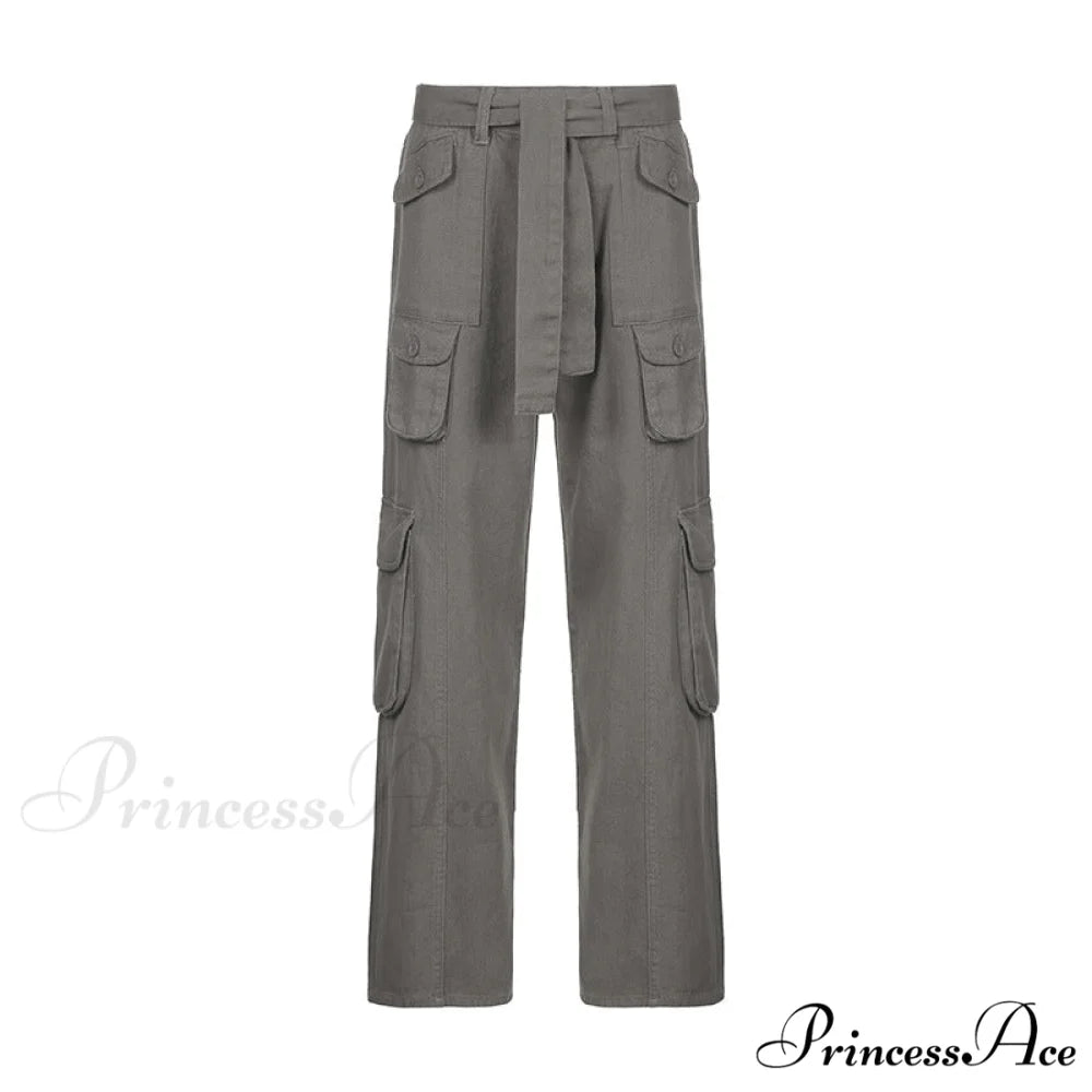 Woman High Waist Baggy Straight Leg Jeans Gray 1 / S