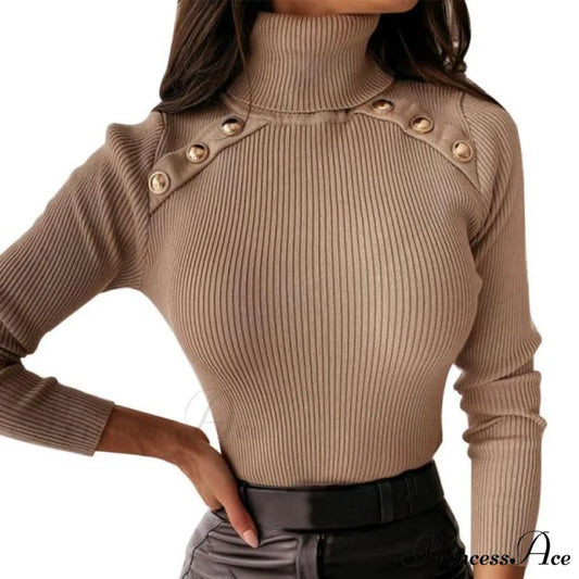 Woman Turtleneck Knitted Sweaters khaki / S