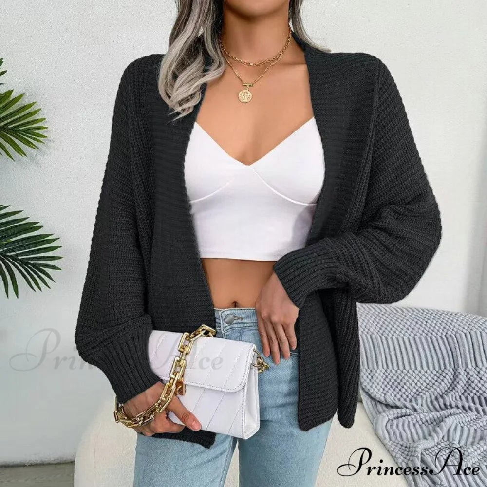 Women Autumn Knit Loose Cardigan BLACK / One Size