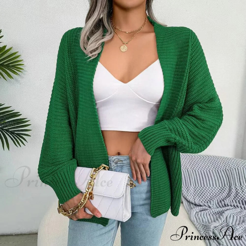 Women Autumn Knit Loose Cardigan GREEN / One Size