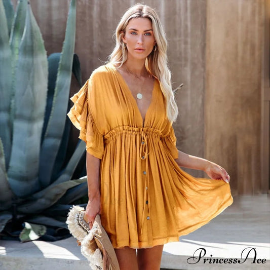 Women Beachwear Bandeau Mini Dress Amber / One Size