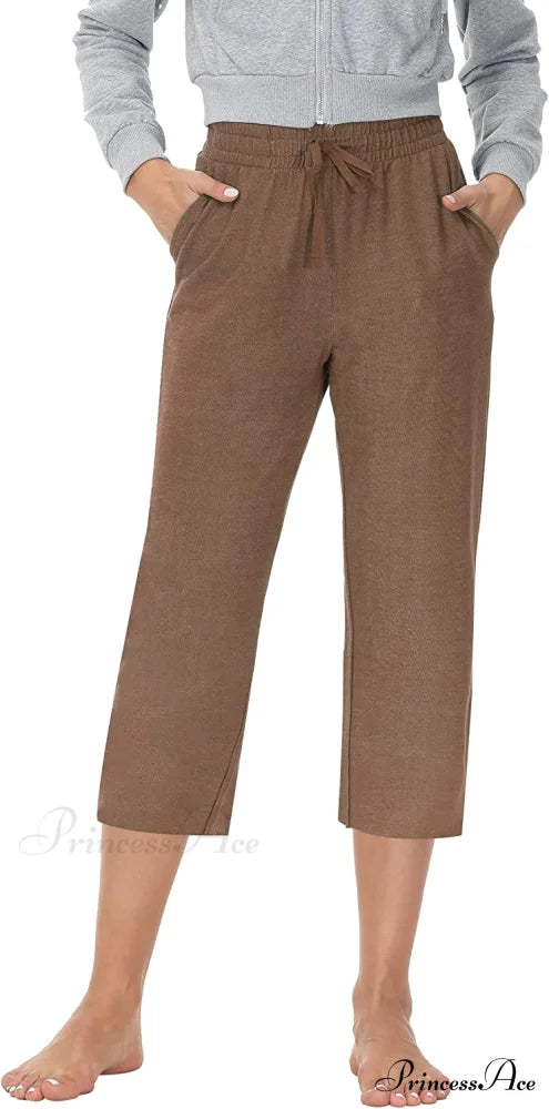 Women Capris Wide Leg Casual Jersey Sweat Pants Candy Brown - Capris / 4X-Large