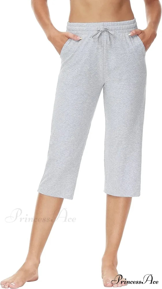 Women Capris Wide Leg Casual Jersey Sweat Pants Heather Grey - Capris / 3X-Large
