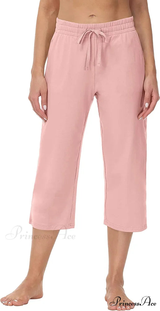Women Capris Wide Leg Casual Jersey Sweat Pants Pink - Capris / 3X-Large
