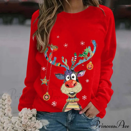 Women Casual Cartoon Print Long Sleeve Sweater