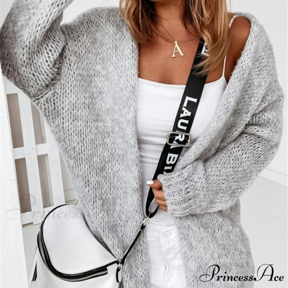 Women Casual Long Sleeve Long Sweaters Winter Loose Cardigan 02 Grey / S
