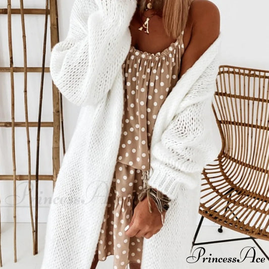 Women Casual Long Sleeve Long Sweaters Winter Loose Cardigan 04 White / S