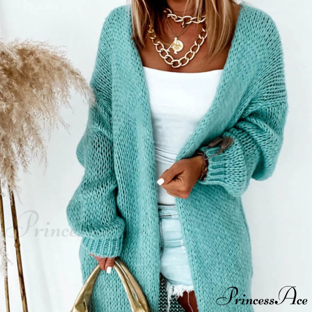 Women Casual Long Sleeve Long Sweaters Winter Loose Cardigan 05 Mint Green / S