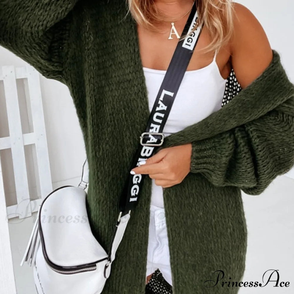 Women Casual Long Sleeve Long Sweaters Winter Loose Cardigan 11 Dark green / S