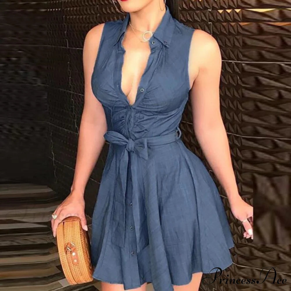 Women Chain Print Sleeveless Dress blue 2 / S