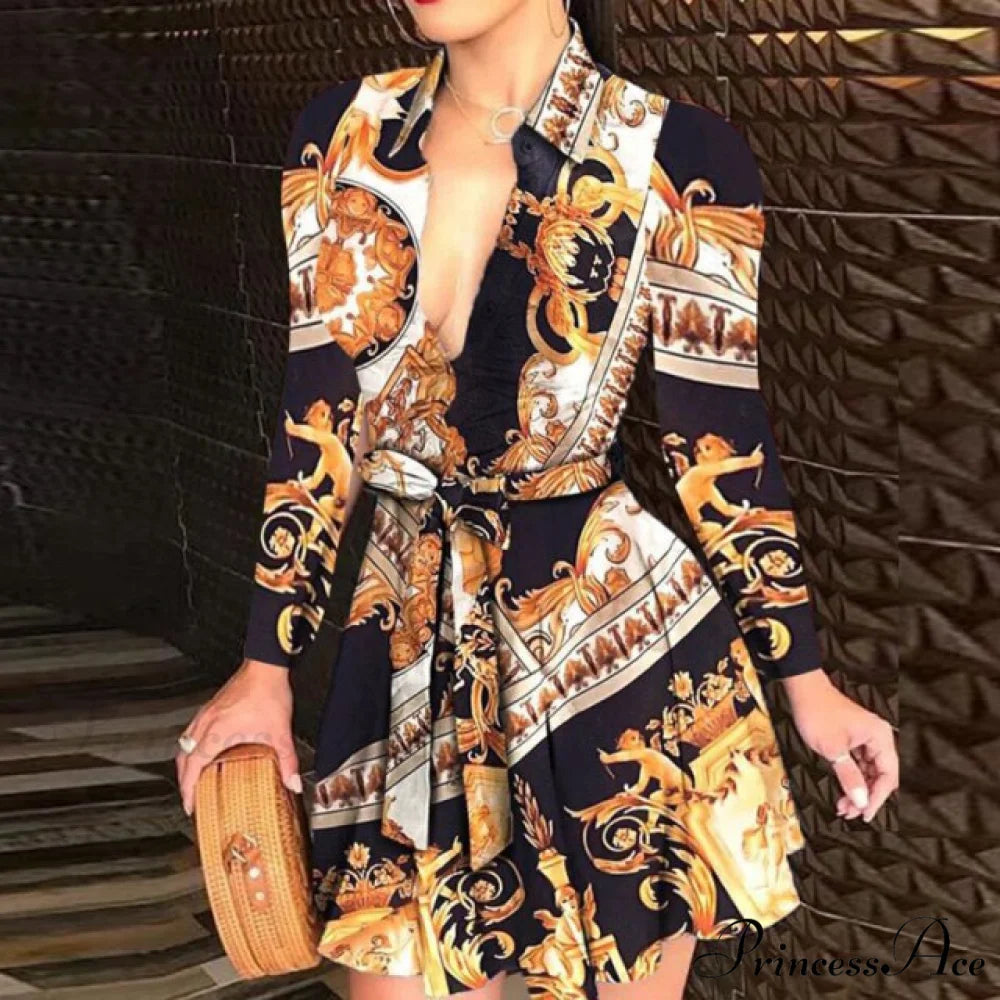 Women Chain Print Sleeveless Dress yellow / S