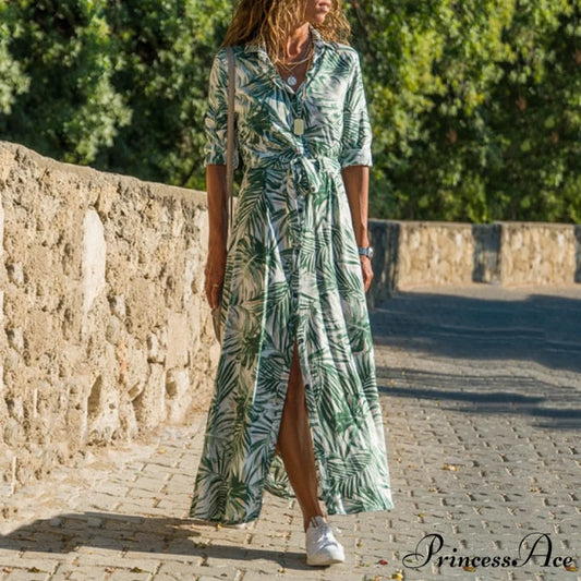 Women Chiffon Button Shirt Dress green / S