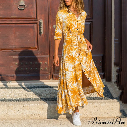 Women Chiffon Button Shirt Dress Orange / S