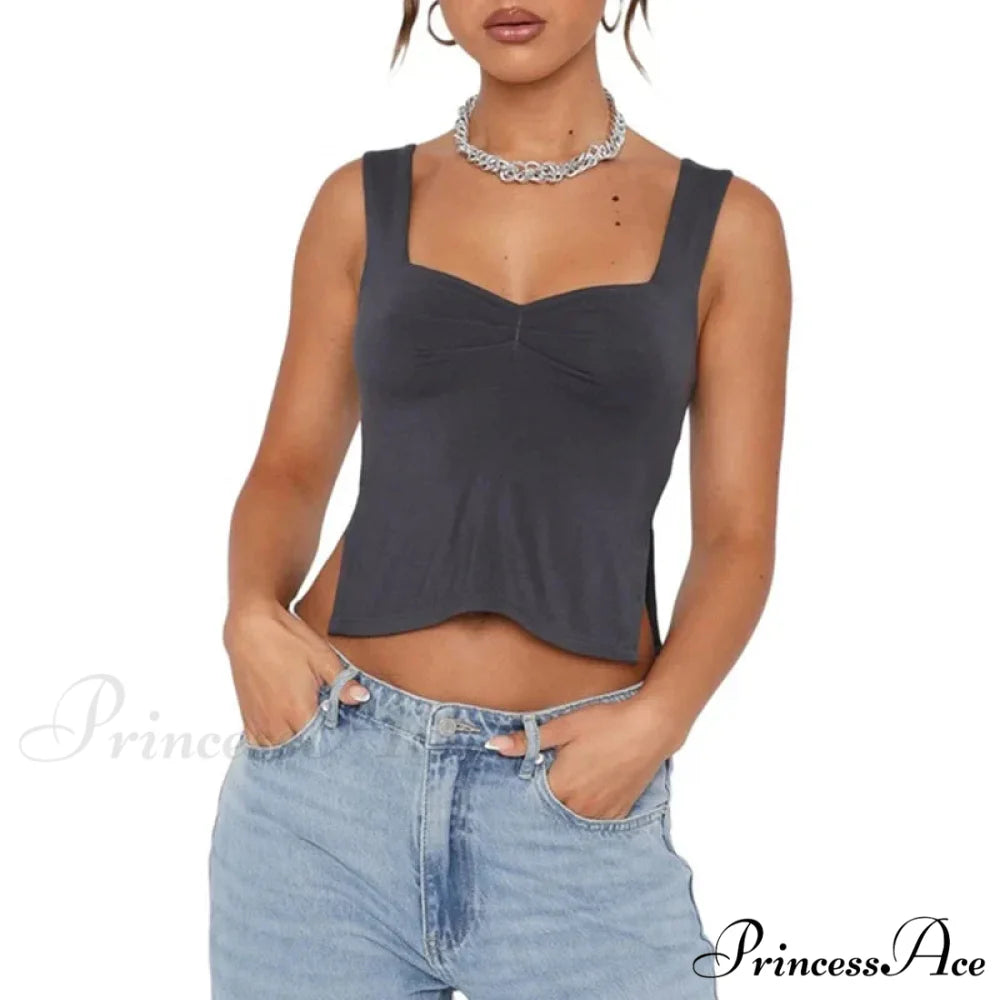 Women Color Casual Basics Camisoles Sleeveless Sling Summer Slim Fit Exposed Navel Vests Crops Streetwear Tank top Dark