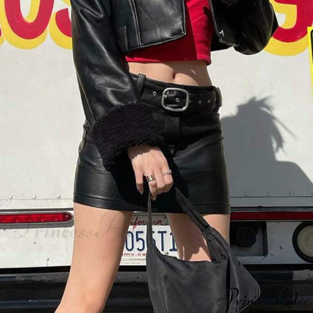 Women Comfy Pu Leather Black Skirt