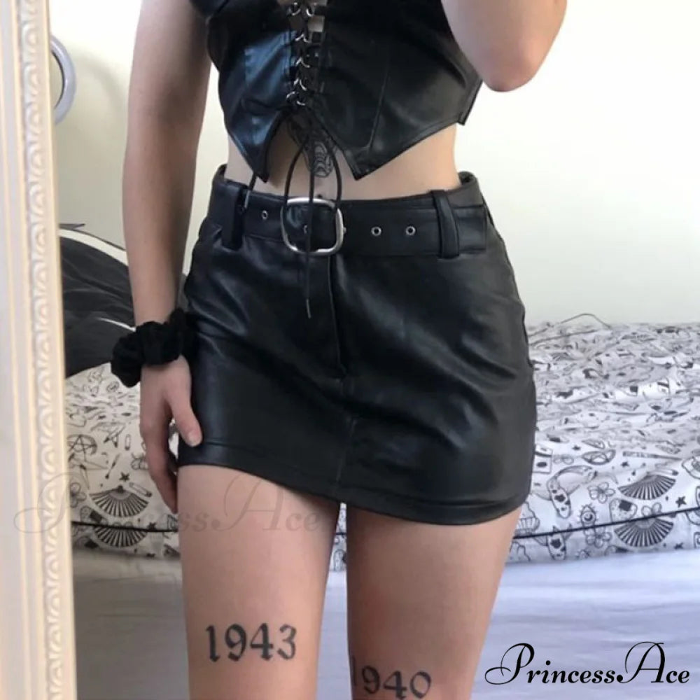Women Comfy Pu Leather Black Skirt Black / S