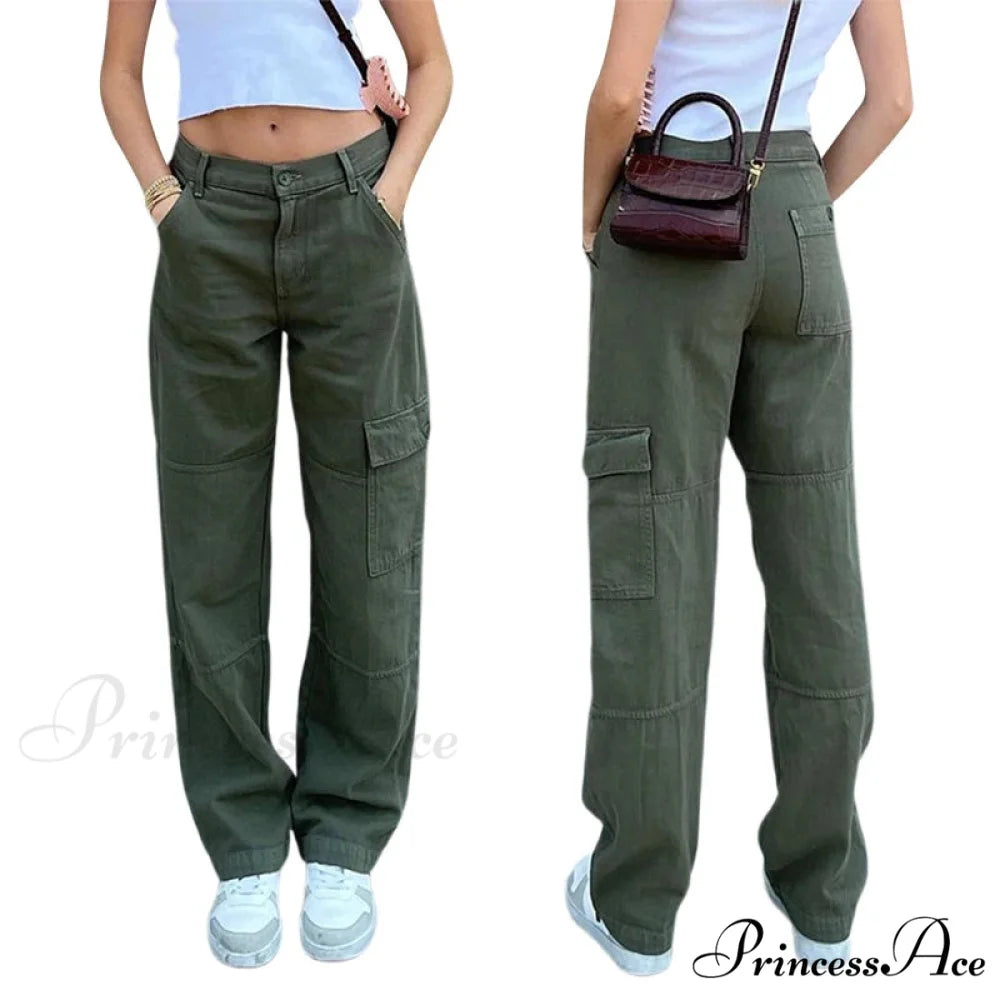 Women Denim Army Green Black Brown Solid Color Casual Fashion Chic Female Cool Girls Streetwear Jeans