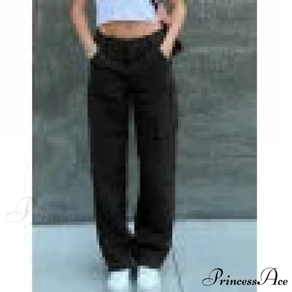 Women Denim Army Green Black Brown Solid Color Casual Fashion Chic Female Cool Girls Streetwear Jeans Black / S