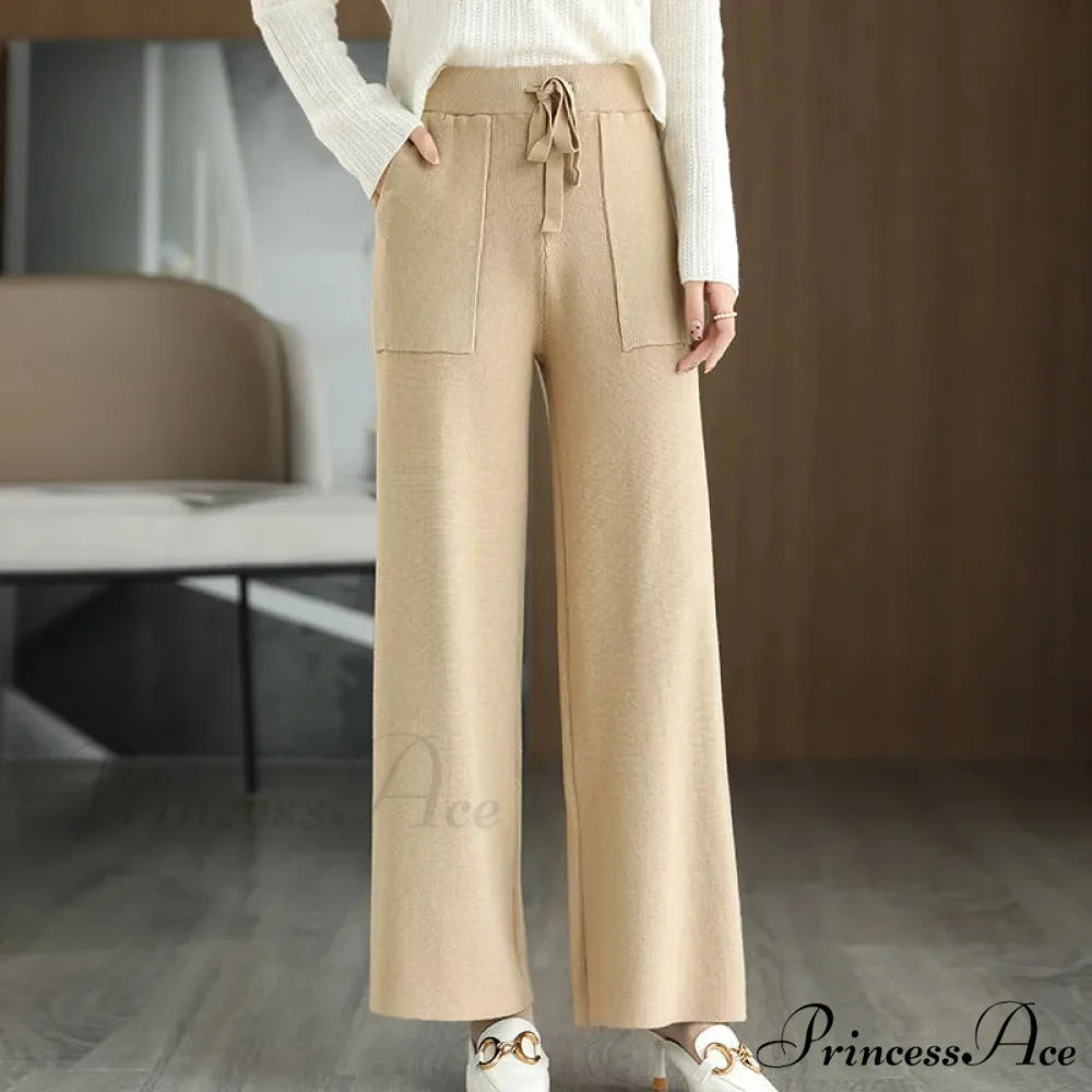 Women Drawstring Straight Leg Vintage Low Rise Striped Knitted Lounge Pants